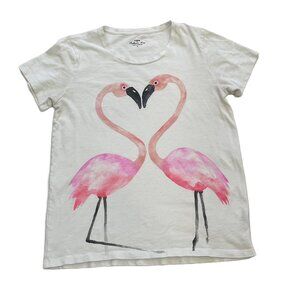 J. Crew Cotton Collector Tees Short Sleeve Shirt Flamingo Love, Pink, White, M